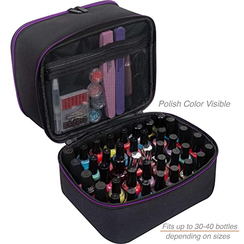ButterFox Large Nail Polish Organizer Storage Case Holder, Fits Nail Lamp Dryer and 40-50 Bottles, Gel Nail Polish Kits Supplies Holder Bag (Black/Purple, S (30-40 Slots)) - color: Black/Purple, size: S (30-40 Slots)