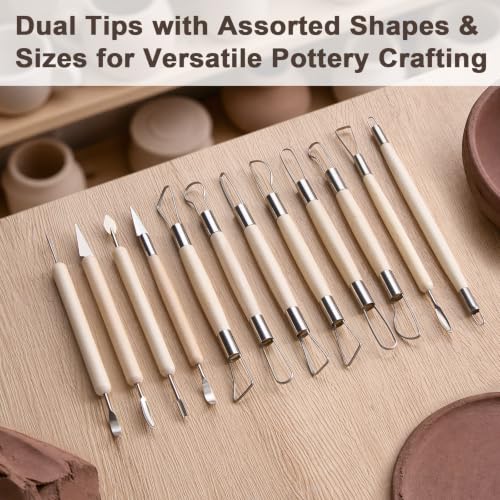 Amrules 12 Pcs Double-Ended Clay Carving Tools Set for Adults, Light Yellow - color: Lightyellow-Sculpting-12Pcs