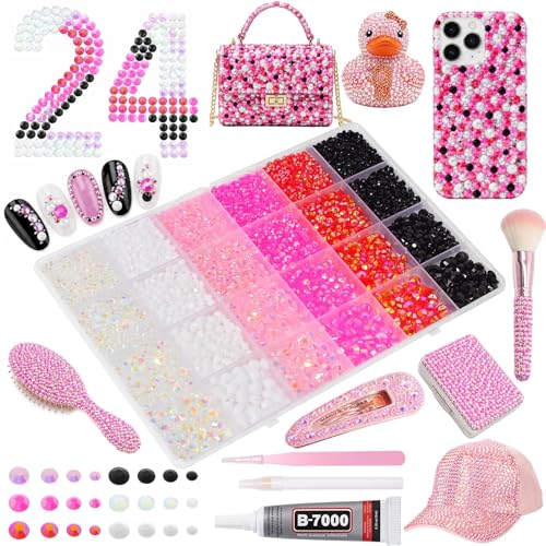 24Grid White Pink Black Red Clear Flatback Gems Bedazzling Kit - color: S4