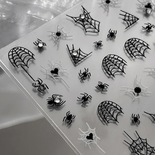 Halloween Nail Stickers for Nail Art Cute Spider Web Halloween Fingernail Nail Art Stickers Black 5D Embossed Nail Decals 3D Self-Adhesive Nails Supply Manicure Sliders for Nail Decoration - color: Halloween Style10