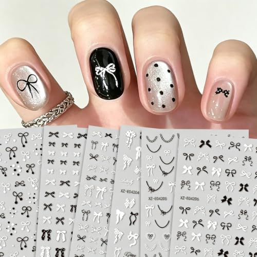 12Sheets Red & Black Bow Nail Art Stickers Christmas Bow Nail Decals - color: Style-34