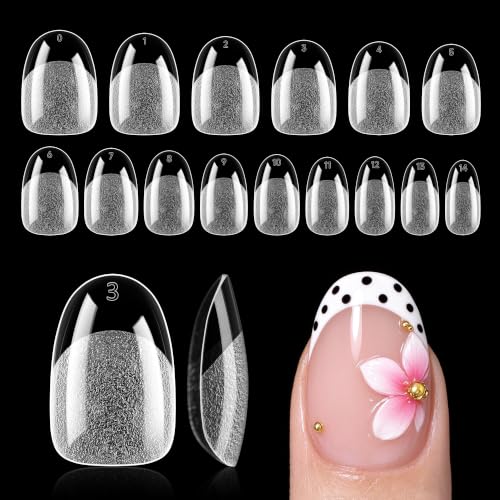 UNA GELLA Gel Nail Tips Short Oval Round Nails,150pcs 15sizes Pre-etched