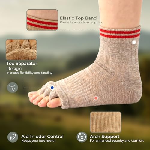 Foot Alignment Socks with Toe Separator,Toeless Yoga Socks for Women/Men - color: Beige
