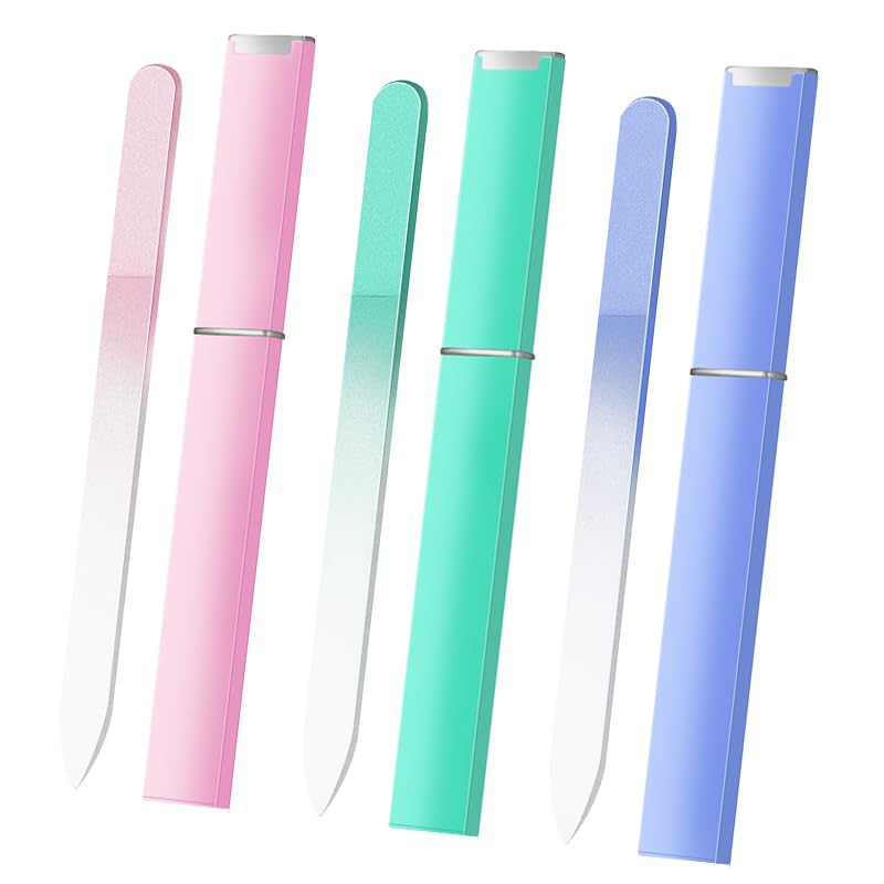 Crystal Glass Nail File with Case for Natural Nails 3 Pack - color: Pink Mint Blue