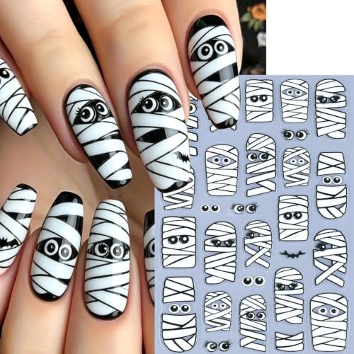 6Pcs Halloween Nail Stickers 5D Spider Web Cat Ghost Flower Design Sticker - color: Style 3