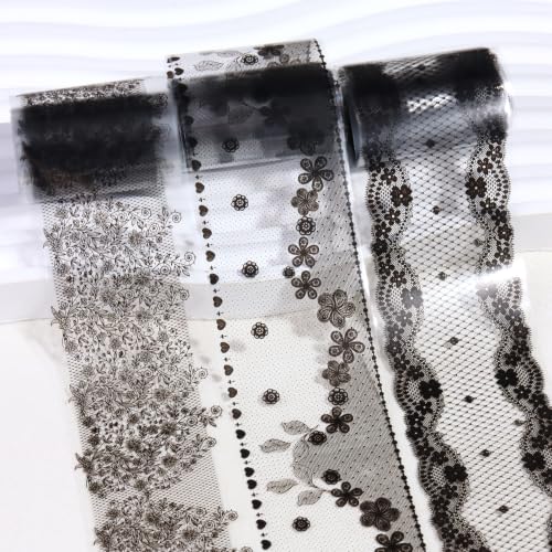 10 Rolls Black Lace Nail Foils Mixed Styles Lace Flowers Transfer Stickers - color: Black Lace Ls04