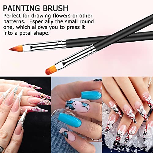 Lofuanna Nail Art Brush Set,6pcs Double Ended Fine Nail Liner Brush Dotting Pen Painting Tools with Nail Extension Gel Brush, Builder Gel Brush, Nail Art Liner Brush, Nail Dotting Pen for DIY Manicure