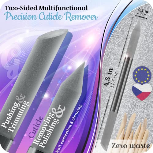GLADZY Glass Cuticle Pusher - Manicure Cuticle Stick - Crystal Glass Cuticle Remover - Professional Nail Care Tool - Genuine Czech Quality Premium File Set - color: Glass Cuticle Pusher - Gray