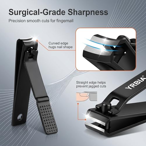 Nail Clipper Set with Glass File & Tin Box, Black - size: 3-piece set