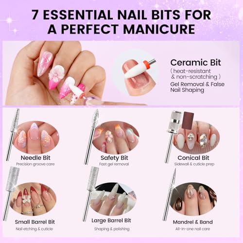 Nail Drill Kit with Mini Dust Collector & Purple Storage Bag for Beginners - color: Purple