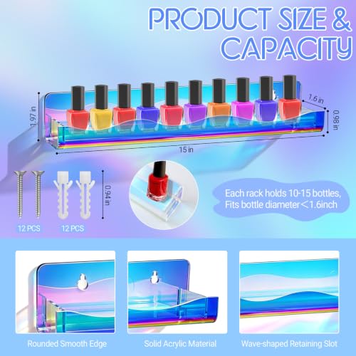 15" Nail Polish Wall Rack 6 Pack, Wall Mounted Organizer Holds 66+ Bottles - color: Iridescent