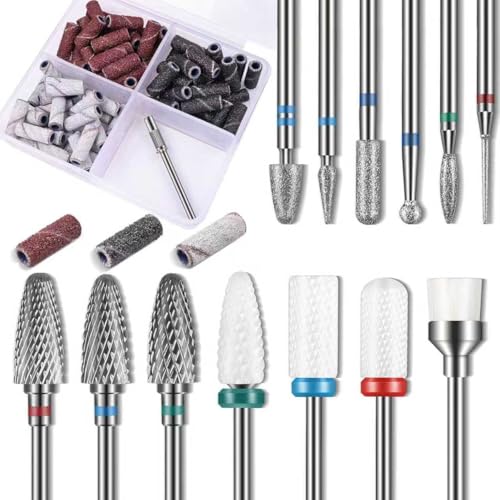 13Pcs Tungsten Carbide&Ceramic&Cuticle Bits with 75pcs Mini Sanding Bands - color: 13pcs with Small Sanding Bands