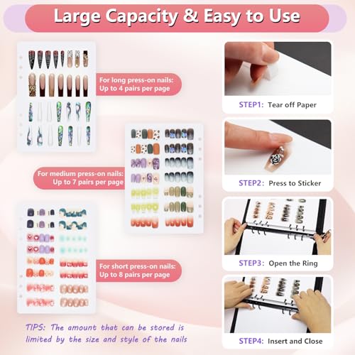KEIFIN A5 Press On Nail Book Display Storage Organizer Binder, Black - color: BLACK