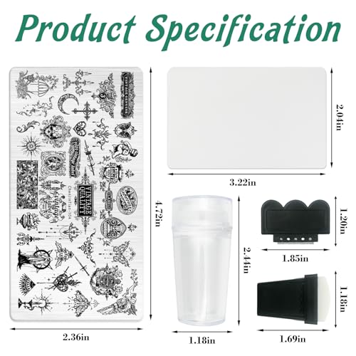 AddFavor Nail Stamping Plate Kit with Nail Stamp and Scraper, 6pcs Fire Skull Nail Stamper Kit for Home Salon Manicure Polish Print Stencils Design Tools - color: Color D
