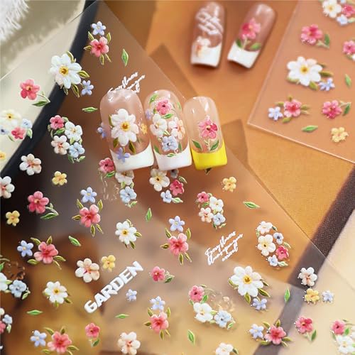 Flower Nail Art Stickers Elegant Floral Nail Decals Charms 3D Self-Adhesive Cute Flowers DIY Date Spring Summer Nail Supplies Manicure for Nail Decorations - color: Elegant Flowers