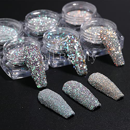 Fcozpjk Reflective Nail Powder 6 Boxes Sparkling Diamond Glitter Set - color: Holographic