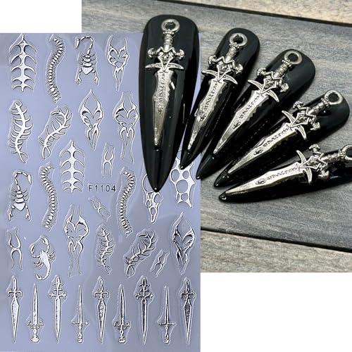 5 Sheets Gothic Nail Stickers for Nail Art, 3D Self-Adhesive Nail Decals - color: Goth-a
