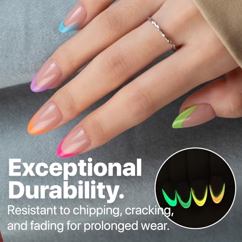 SXC Cosmetics X-Pro Tips French Tip Press On Nails - Bright Pastel Glow in the Dark Series (GLOW114KIT-S Almond) - color: Glow in the Dark - S Almond