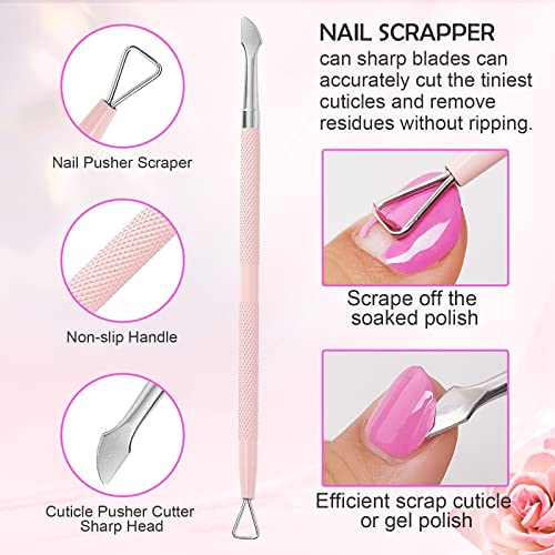 Makartt 3 Pcs Pink Cuticle Nipper Set, Stainless Steel Pusher & Scraper - size: Pink-3pcs