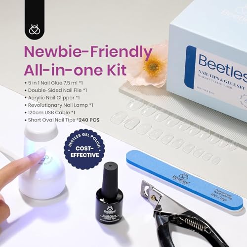 Beetles Nail Tips 240 Pcs Short Oval Nail Kit Gel Nail Kit False Nail - color: Short Oval 240pcs (Clear Kit)