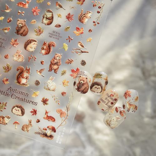 Fall Nail Stickers - Maple Leaf Squirrel Deer - color: Color-11