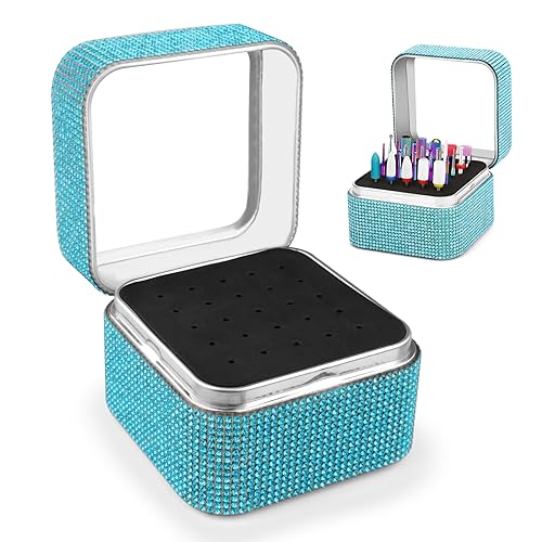 Cellentool 25 Holes Nail Drill Bits Holder Rhinestone Case Box - color: Lake Blue, size: 25 Holes