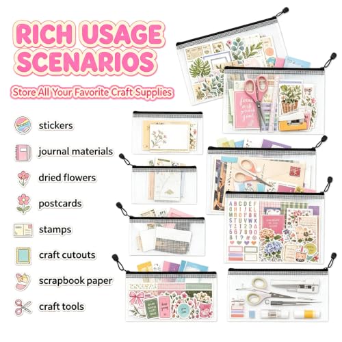 12 Pcs Sticker Storage Organizer Clear Zipper Pouches (9.5×7 Inches) - size: 9.5x7inch