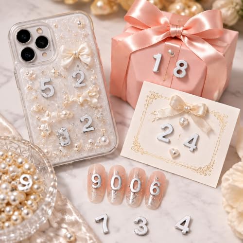 40 Pcs Silver Numbers Nail Charms Shiny Alloy Numbers Nail Rhinestones - color: Silver