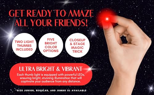 D'lite Magic Thumb Lightup Trick Set / 2 Original Amazing Ultra Bright Light Magic Fingers - Closeup & Stage Magic Tricks - Easy Illusion Anyone Can Do It - Magic Trick for Adults (Regular Red) - color: Regular Red