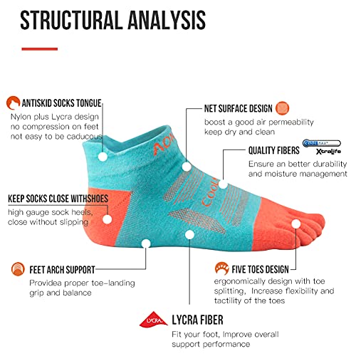 Toe Socks Cool-max Running Socks for Men Women 3 Pairs Athletic Breathable Five Finger Socks - color: Multicolor-d02# Ankle/3 Pairs, size: Medium