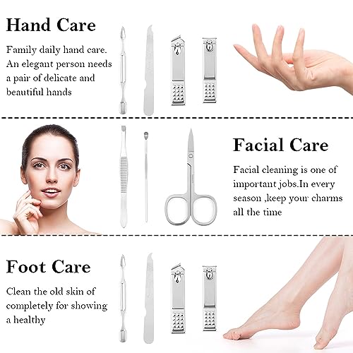 Manicure Set, Nail Clipper Kit, Nail Care Kit, Nail Care Set, Stainless Steel Professional Manicure Kit Tools, 8 In 1 Portable Travel Grooming Kit, Christmas Gifts for Men Husband Boyfriend, Silver - color: Silver