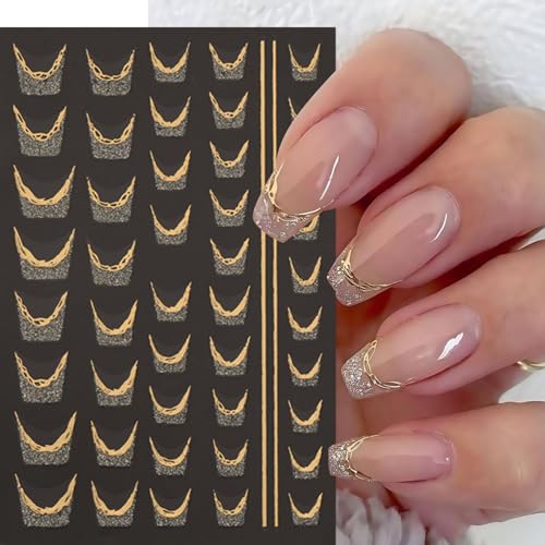 8 Sheets Fall Nail Art Stickers Maple Leaf Nail Decals 3D Self-Adhesive Glitter Gold Flower French Butterfly Nail Design Nail Supplies Thanksgiving Holiday Nail Art Decoration for Women Manicure Tips - style: maple leaf