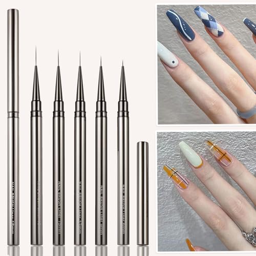 5pcs Nail Liner Brush (6,9,12,15,18mm) Thin Nail Art Brush Finger Nail Paint Brush Nail Detail Brush Nail Design Brushes Nail Pen Acrylic Manicure Brush Tools - color: White