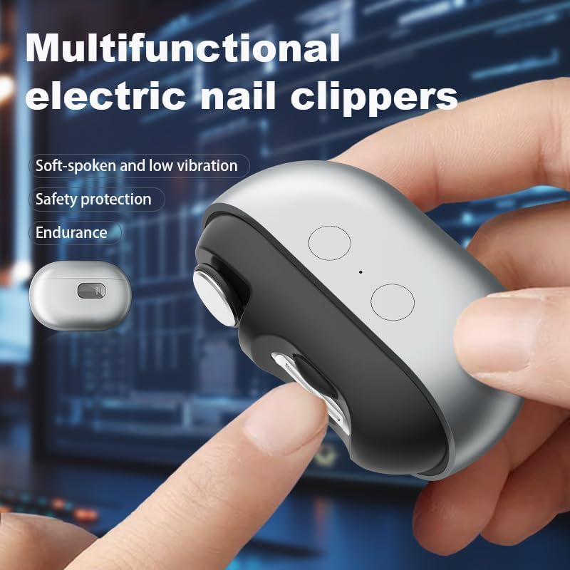 Electric-Nail-Clipper-for-Seniors-Smart Automatic Fingernail Clipper 4 in 1- Electric Nail Trimmer with Light &Nail Scraps All Ages-Toe Nail Trimmer/toenail Clipper for Men/Old-Clipper Dark Silver