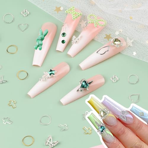 650PCS Cute 3D Resin Nail Charms and Gems Green Rabbit Bow Butterfly Charm - color: Green