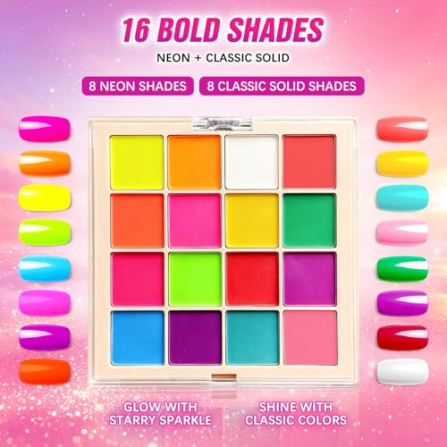 16 Colors Pigment Powder for Nails Palette Set Ombre Neon