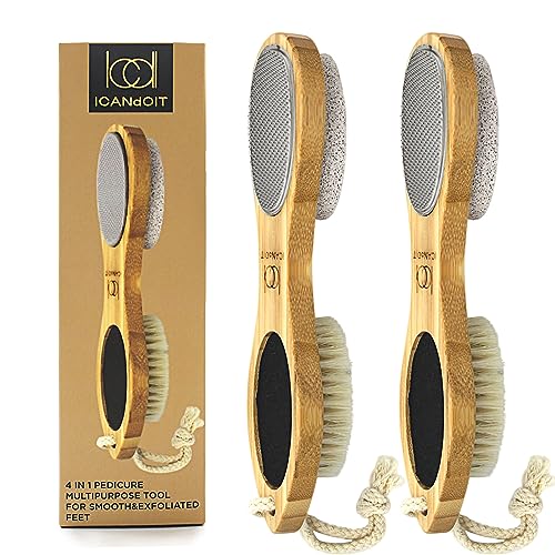 ICANdOIT 4 in 1 Bamboo Foot File Callus Remover Pedicure Scrubber 2 Pack - size: 2 Count (Pack of 2)