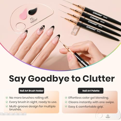 Beetles Liner Brushes for Nails 5pcs, Metallic Nail Art Brushes Black - color: A-Black-5