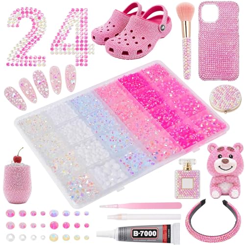 24Grid Flatback Rhinestones Kit, White Pink AB Clear Gems for Crafts DIY - color: S2