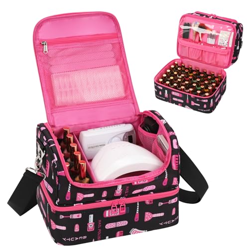 CUBETASTIC Nail Polish Organizer Case, Cartoon Green, 45 Slots - color: Cartoon Black, size: 45 Slots