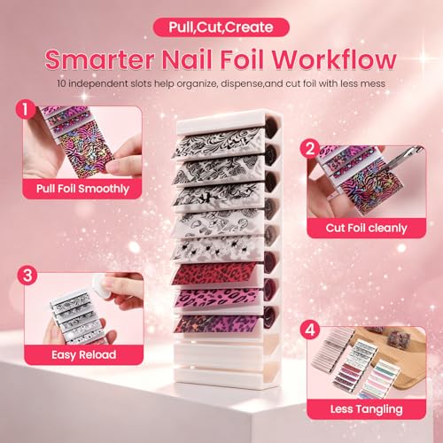 6Pcs Nail Foil Transfer Organizer, 10 Slots Nail Foil Storage Box