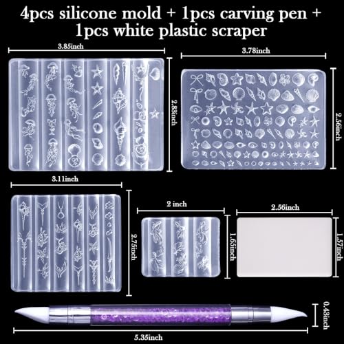 Laza 4pcs Ocean Silicone Nail Molds, Various Beach Nail Charms