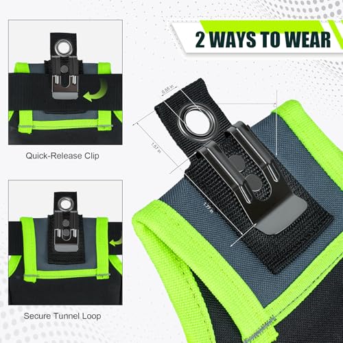 MELOTOUGH Nail and Screw Organizer Bag for Electricians and Carpenters, Tool Belt Pouch with Belt Clip, Heavy Duty Work Fastener Pouch - color: Reflective Green