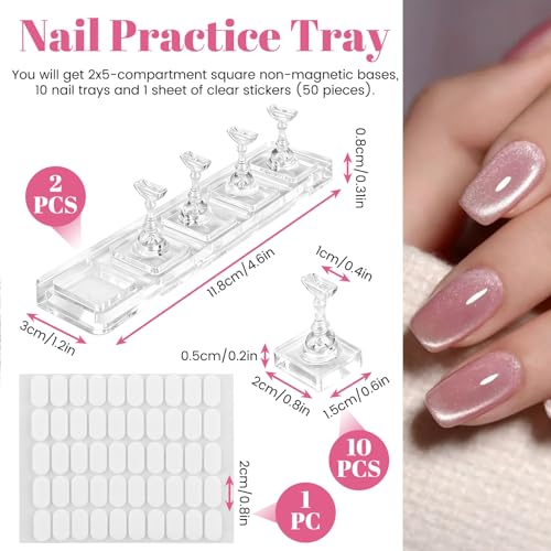10 Pack Nail Stand for Press ons with 50 Pack Tape, Non-Magnetic and Detachable Nail Holder for Painting, Art, Display, Acrylic Fake Tip Practice Tool, Home, Salon