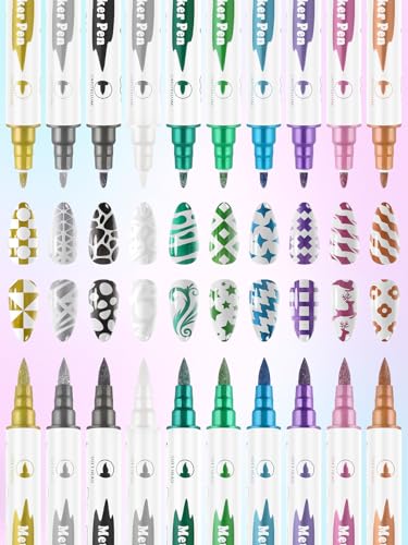 10 Color Metal Giltter 3D Nail Art Pens Set Kalolary Double-ended - color: G