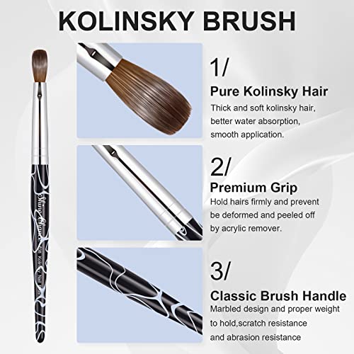 Acrylic Nail Art Brush Size 8, 100% Pure Kolinsky Hair Oval for Application, Professional Extension Manicure Tool Striping Drawing Pen DIY Home Salon, Black - color: Black, size: #08