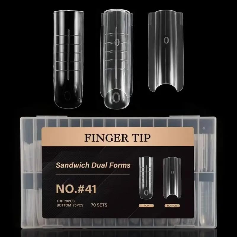 140Pcs Sandwich Dual Nail Forms 14sizes Quick Building Gel Nail Extensions-Dual Form with Reusable Top and Bottom Mold Tips (No.#41 (140Pcs)) - size: No.#41 (140Pcs)