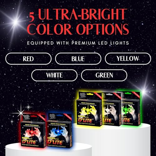 D'lite Magic Thumb Lightup Trick Set / 2 Original Amazing Ultra Bright Light Magic Fingers - Closeup & Stage Magic Tricks - Easy Illusion Anyone Can Do It - Magic Trick for Adults (Junior Yellow) - color: Junior Yellow