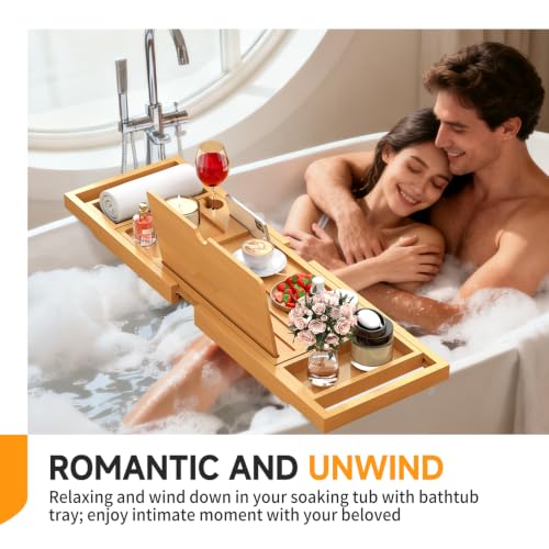 Bathtub Tray Caddy Fits Most Tubs Adjustable 23-34'' Beige - color: Beige 2