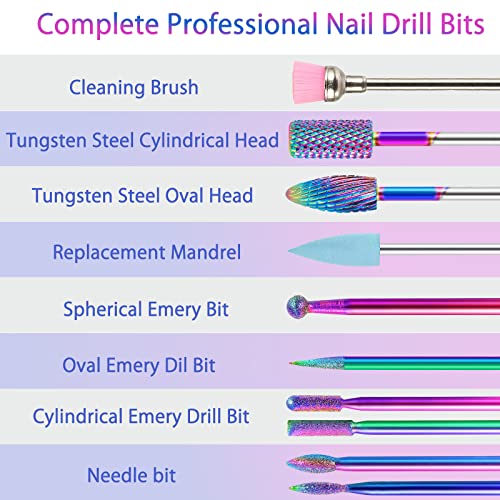 BQAN Carbide Nail Drill Bits Set 10Pcs 3/32" with 75Pcs Sanding Bands - color: Colorful